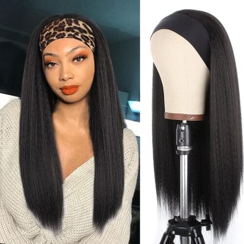 Jumbo Yaki Straight Womens Headband Wig for Black Women Synthetic Afro Natural Long Cosplay Wigs Kinky Perruque