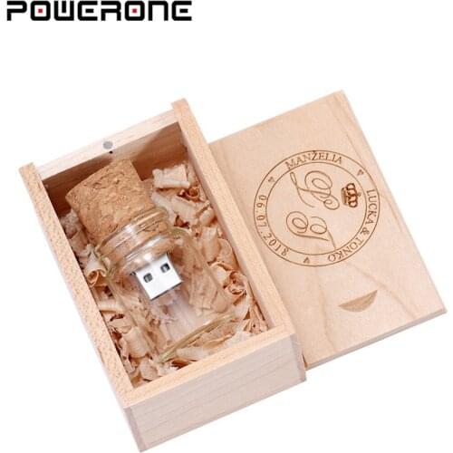 POWERONE free custom logo Glass bottle USB + BOX Flash Drive Pendrive 64GB 32GB 16GB 4GB Memory Stick photography wedding gifts