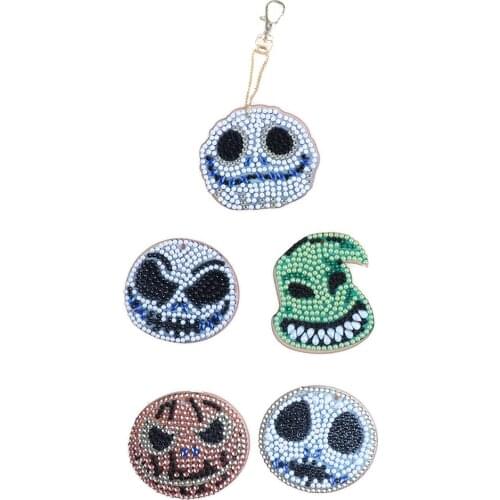 5pcs DIY Special Shape Diamond Painting Key Ring Halloween Elements Full Drill Keychain Handmade Craft Gift