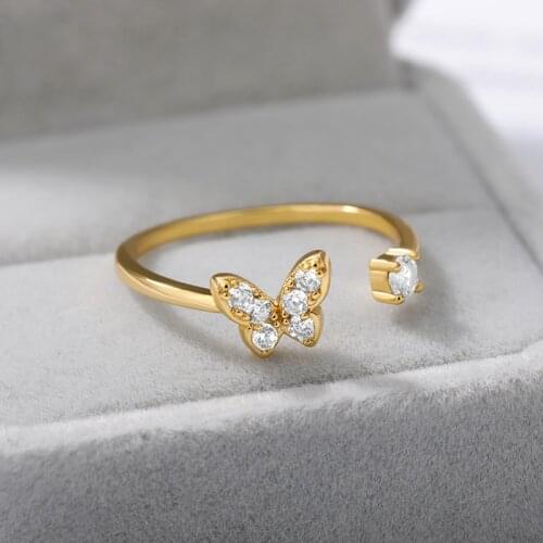 Rings for Women 2020 Trend South Korea New Fashion Zircon Butterfly Opening Ring Simple Temperament Ring Female Jewelry Gift