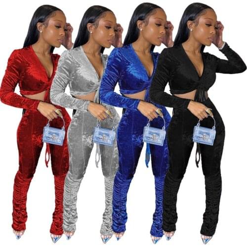 Stacked Leggings Set Women Sexy Party Nightclub Set Pleuche Two-Piece Set Bulk Items Wholesale Lots