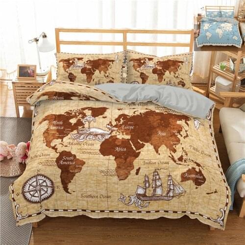 Fashion World Map Home Textiles 2/3pcs Bedding Set Comforters Sets Bed Set Sheet Pillowcase & Duvet Cover Sets Polyester