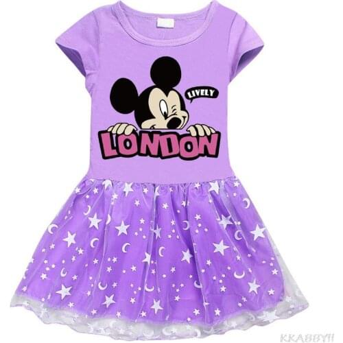 Disney Mickey Mouse Summer Girls Cotton Dress+Gauze Patchwork Dress Children Girl Casual Clothes Dresses