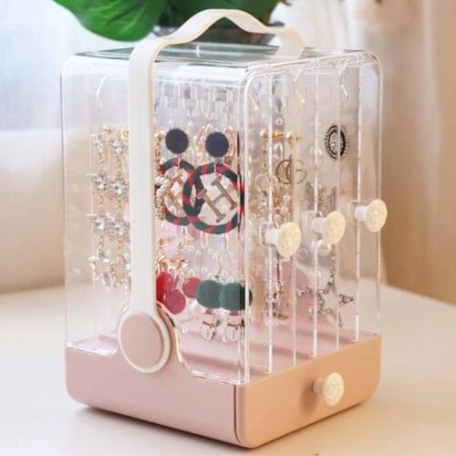 Multi-function Jewelry Box Cosmetic Storage Case Transparent Makeup Beauty Organizer Desktop Earrings Necklace Display Rack