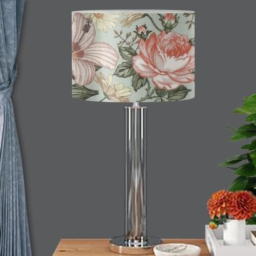 2021New Desk Lamp Shade Colorful Geranium Flower Lamp Cover Table Lamp Cylindrical PVC Lampshade Nordic Style Modern Lamp Cover