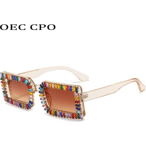 OEC CPO Small Rectangle Sunglasses Women Elegant Rhinestone Diamond Sun Glasses Ladies Fashion Brand Eyeglasses Square Glasses