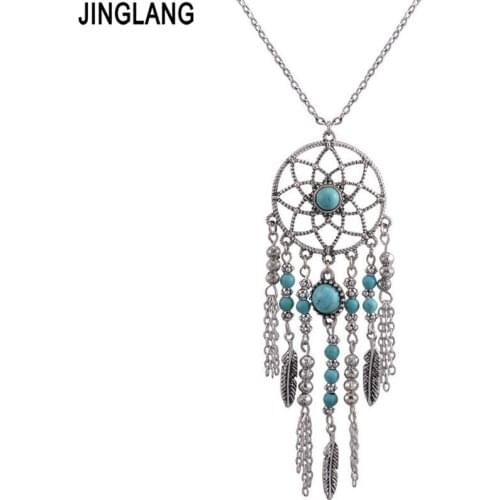 JINGLANG 2 Style Pendants Necklace Dream Catcher Retro Color Dream catcher Charms Statement Necklace For Women Jewelry