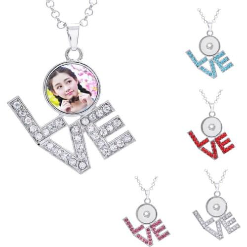 Button necklaces pendants for dye sublimation love zircon necklace pendant for women hot tranfer printing consumable 4 colours