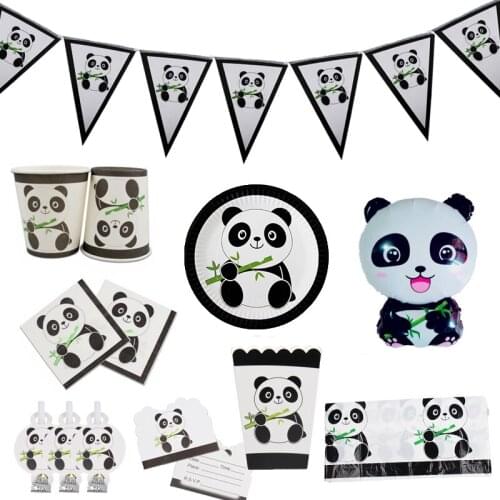 Panda theme Party supplies Disposable Tableware kids happy Birthday paper Napkin/cup/plate straw banner tablecloth Party Supply