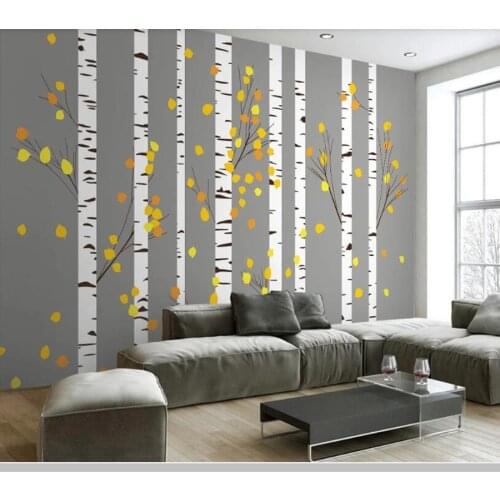 Papel de parede Modern gray background birch wood leaves 3d wallpaper mural,living room children bedroom wall papers home decor