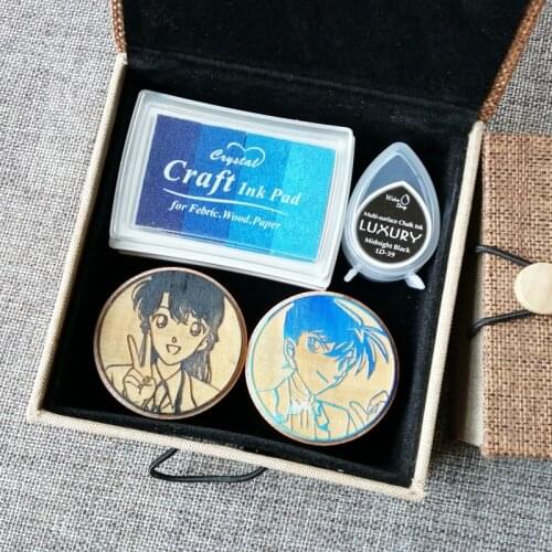 Anime Detective Conan Wood Seal Cosplay Props Cartoon Kaitou Kiddo Head Portraits Kudou Shinichi Signet Mouri Ran Stamp Gift