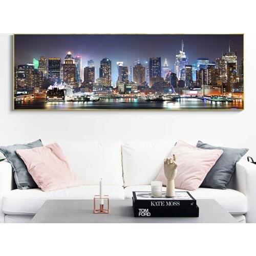 Modern Manhattan Canvas Art Prints Night View Of New York City Posters And Prints Canvas Painting For Bed Room Cuadros Decor