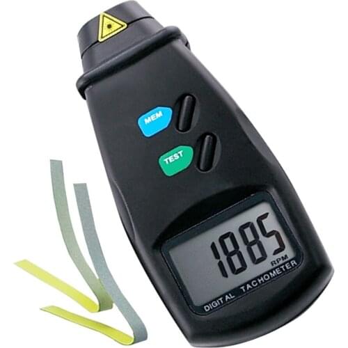 Portable LED Laser Digital Photo Non Contact Tachometer 2.5 to 99,999 RPM Rotational Speed Test Range Automatic with Pouch