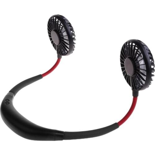 Portable USB Rechargeable Dual Head Neck Hanging Fan Mini Air Cooler 3 Speed Adjustable for Traveling Outdoor Office