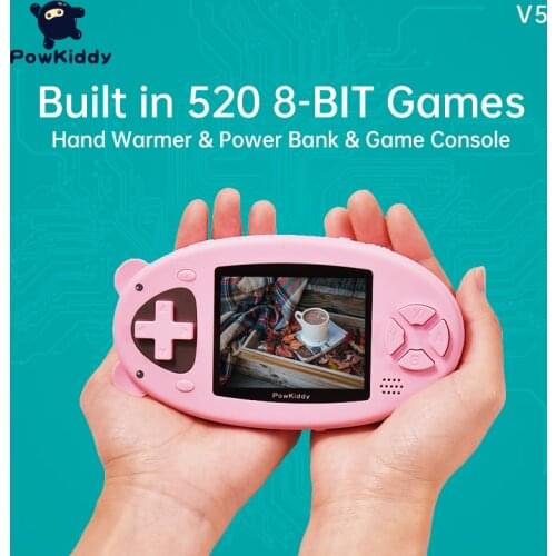POWKIDDY V5 2.8-Inch Screen Built-in 520 8-Bit Video Game Console Hand Warmers Mobile Phone Charging Function Childrens Gifts