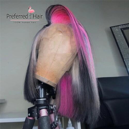 Preferred Pre Plucked Highlight Bob Wig 13x6 Pink Blue Lace Frontal Wig Rainbow Lace Front Human Hair Wigs for blacK Women