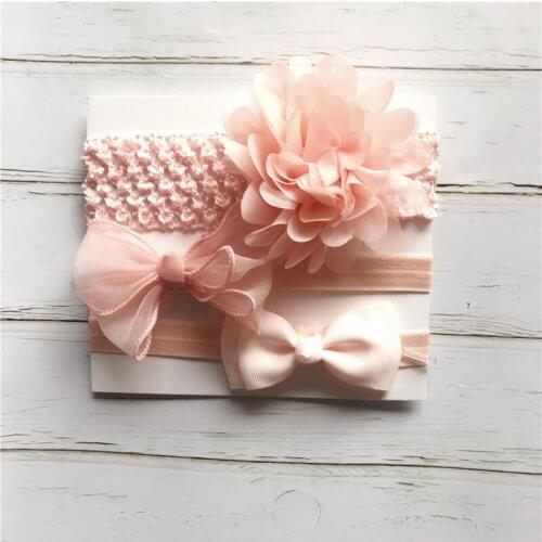 3 Pieces/Set Newborn Hair Band with Chiffon Flowers Nylon Headbands Girls Kids Elastic Hair Accessories