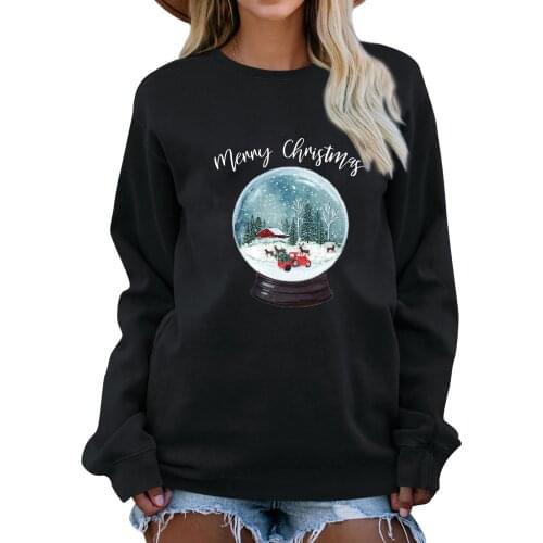 Merry Christmas Crystal ball Sweatshirt Aesthetic micro world Graphic Sweats women fashion Casual pollovers christmas gift Tops