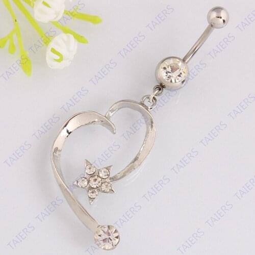 Heart Star flower round belly bar body piercing jewelry Navel ring 14G 316L surgical steel Free shipping Nickel-free TAIERS
