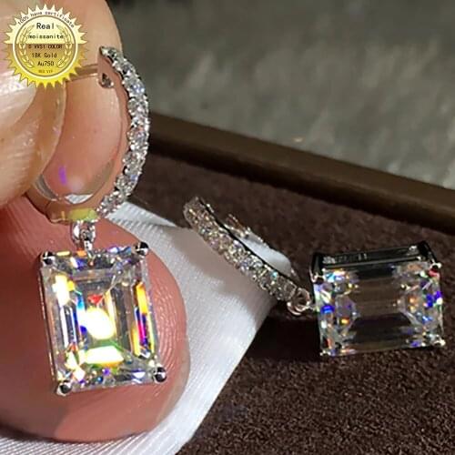 100% 18K Gold A750 gold A pair of Earrings 1Ct 2Ct 4Ct 6Ct Best color DVVS Moissanite Earrings Emerald Rectangle