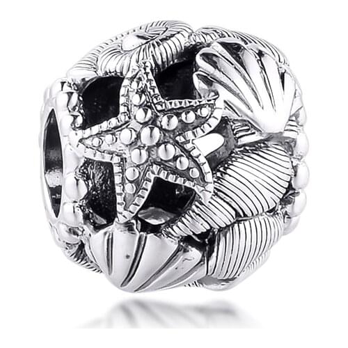 Openwork Starfish Shells & Hearts Charm 925 Sterling Silver Original Beads Fits Pandora Bracelet Fine Jewelry Women DIY Making
