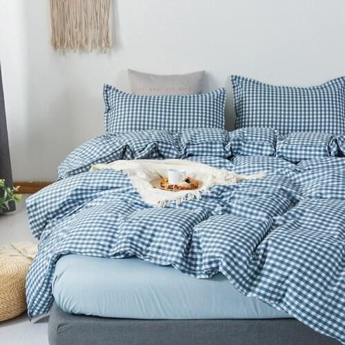 Blue Plaid Simple Classical Pink Comforter Bedding Set Double Sided King Queen Full Single Size Duvet Cover Sheet Pillowcase