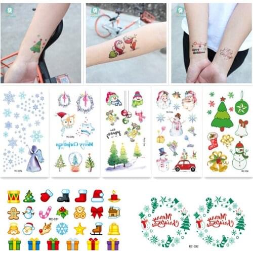Random 10 Sheets/set Christmas Childrens Tattoos Stickers Funny Toys Gift Flash Cartoon Waterproof Santa Claus DIY Tattoo Toy