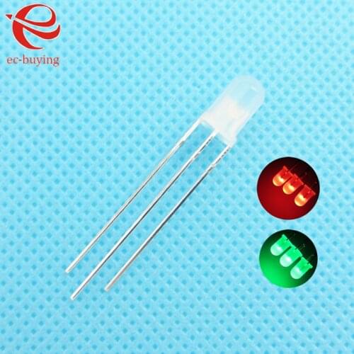 3mm LED Bi-Color Diffused Red Emerald-Green Common Cathode Round Light Emitting Diode Dual FoggyTwo Plug-in DIY Kit 10pcs /lot
