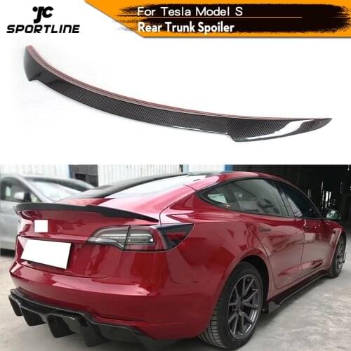 Carbon Fiber / FRP Car Style Car Rear Trunk Boot Spoiler Lip Wing for Tesla Model S Sedan 4-Door 2012 - 2017 Rear Trunk Spoiler
