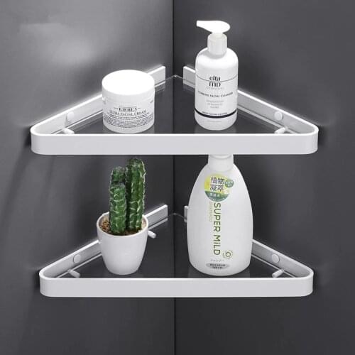 Bathroom Corner Shelf Aluminum Bathroom Shelf White/Black Wall Mounted Bath Shower Shelf Glass shelf Soap Basket Holder