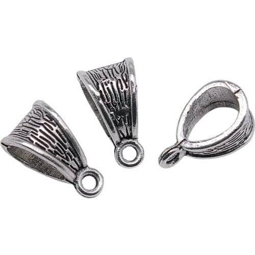 WYSIWYG 10pcs 14x7x7mm Pendant Beads Bails Charm Clip Clasp Bail Beads Antique Silver Color Clasp Necklace Connector Bail Beads