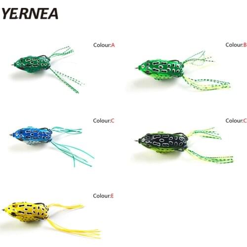 Yernea 1pcs 5 Colors Fishing Lures Soft Tube Bait Plastic Frog Lure Treble Hooks Topwater Ray Frog 5.5cm Artificial Soft Bait