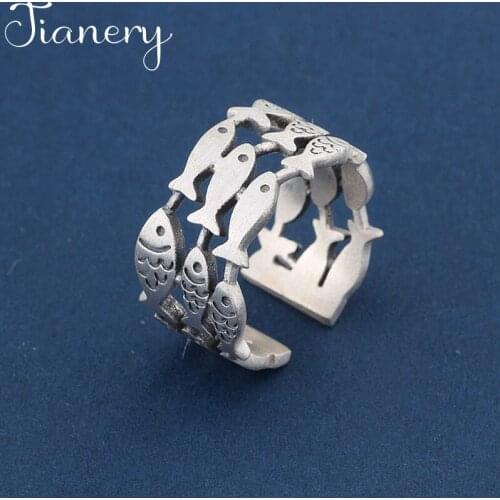 JIANERY Retro Jewelry Silver Color Fish Rings For Women Bridal Engagement Party Antique Rings Wholesale