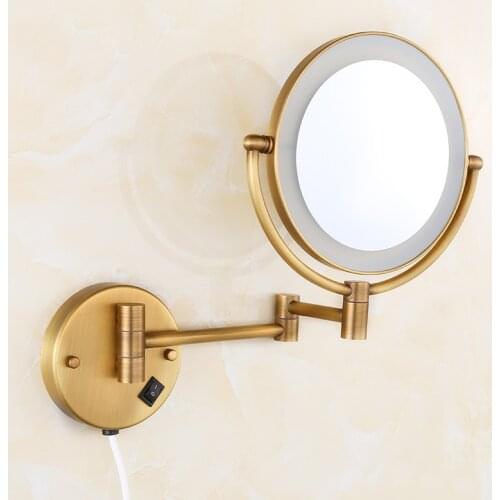OWOFAN Bath Mirrors Brass Antique 1x3 Magnifying Bathroom Wall Illuminator LED Cosmetic Makeup With Lighting Women Mirror 2068F