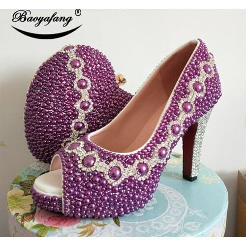 Purple Pearl Women Wedding shoes with macthing bags Peep Toe shoes and bags woman High Pumps 10cm Open Toe fashion shoe