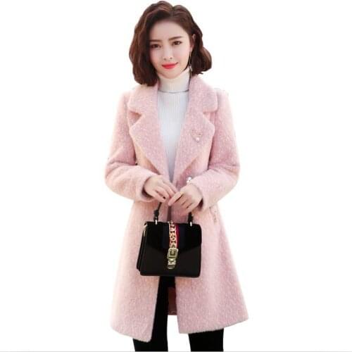 Woolen Jacket Women Jackets New 2021 Woolen Coat Women Clothes Long Slim Thickening Warm Coats Female Outerwear Pink