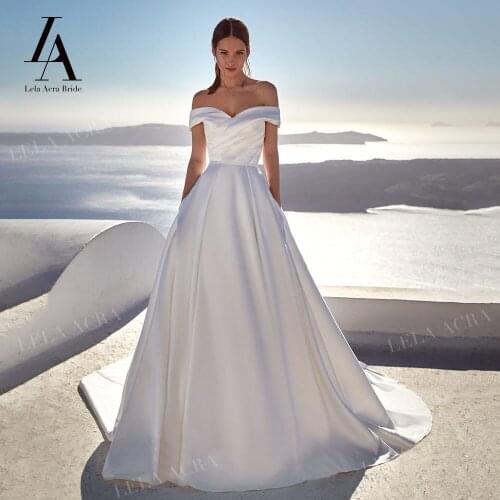 LelaAcra Sweetheart Wedding Dress 2022 Vintage Satin Backless Plus Size Court Train Princess Bride Gowns NE13 Vestido de Noiva