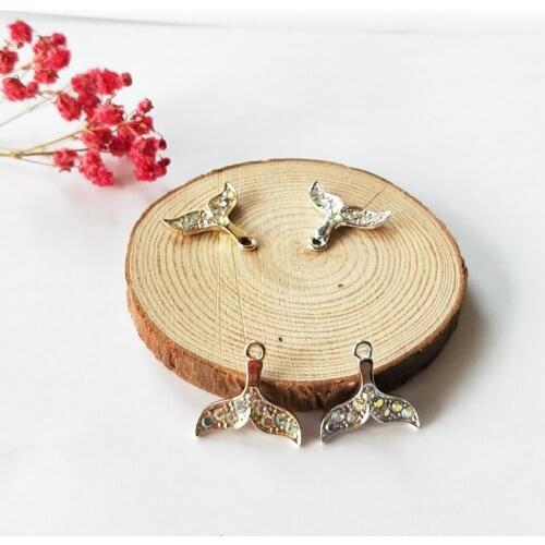 10pcs 19*20mm AB Rhinestone Alloy Mermaid Tail Charms Accessory Shining Fishtail Pendant Jewelry Earring DIY Making Charms YZ029