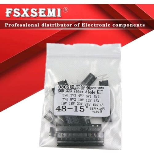 15values * 10pcs =150pcs SOD-323 0805 0.25W 3V-24V SMD Zener diode Assorted Kit 3V 3V3 4V7 5V1 5V6 6V8 7V510V 12V 15V 1N4148