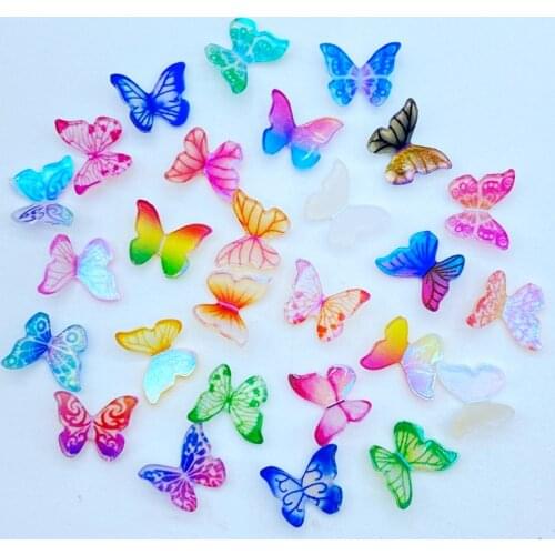 40Pcs Acrylic Cute Mini 3D Color Plating Butterfly Cabochon Scrapbook Kawaii DIY Embellishments Accessories K89