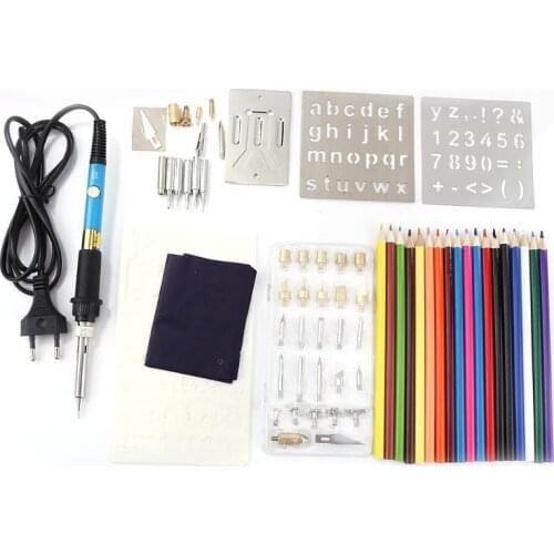 77pcs 60W Adjustable Temperature Soldering Iron Portable Small Size Welding Embossing Burning Tool for Cucurbita Pyrography