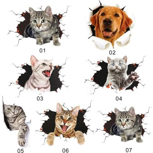 Cute Animal Car Sticker 3D Stereo Cat Dog Scratch Car Sticker Cats Dogs In The Gap Vinyl Decal Car Sticker Exterior Decoration