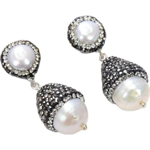 JK White Keshi Pearl Trimmed With Marcasite Earrings