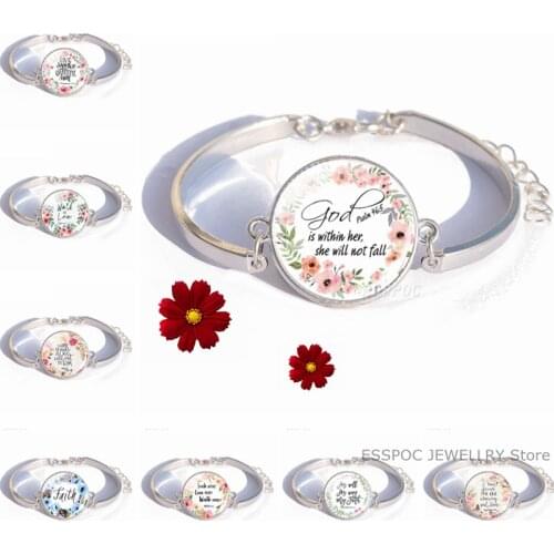 Bible Bracelet " The Lord Is Near All Who Call on To Him " Bible Verse Jewelry Charm Bracelets Women Glass Bangle Christian Gift