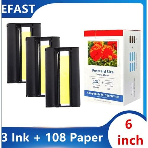 For Canon SELPHY CP1200 CP1300 CP910 CP900 CP820 ES1 ES2 ES30 CP100 CP200 CP300 CP400 CP500 CP600 CP700 CP720 ink paper 6" 6inch