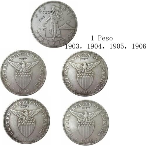 Philippines 1903 1904 1905 1906 1 Peso or 0.5 Peso Silver Plated Coin Copy