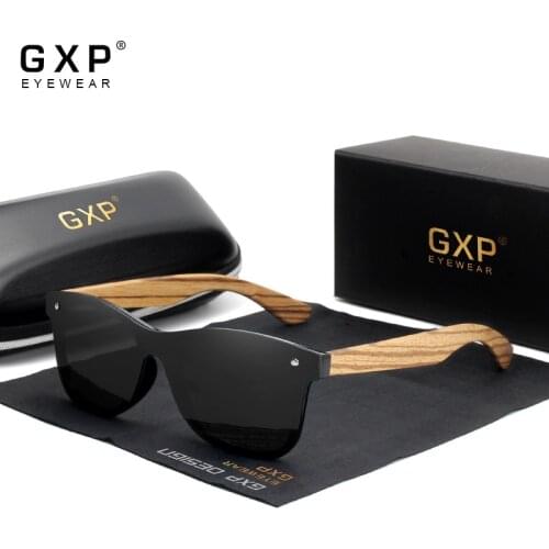 GXP Polarized Square Sunglasses Men Women Zebra Wooden Frame Mirror Flat Lens Driving UV400 Eyewear