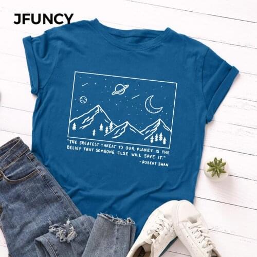 JFUNCY Plus Size Women T Shirt New Print T-shirts Female Short Sleeve Cotton Tees Tops Woman Summer Tshirt