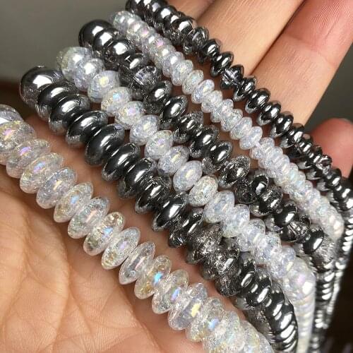 Rondelle One Side Plated Silvery White Snow Cracked Crystal Natural Stone Bead For Jewelry Making Diy Bracelet Necklace 6 8 10mm