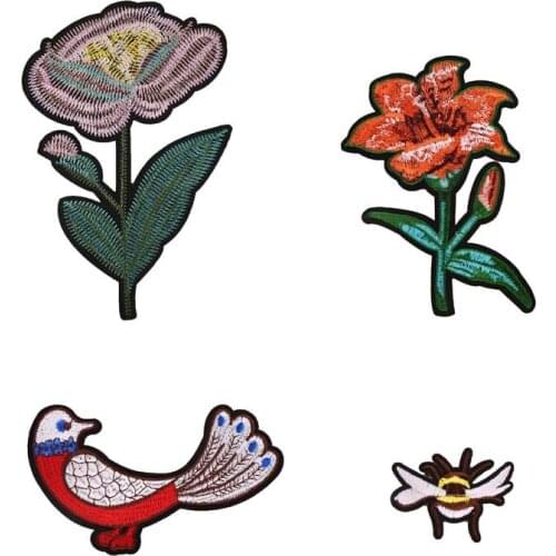 Colorful Flowers Bird Patch Sticker Iron on Clothes DIY Applique Embroidered Applications Cloth Fabric Patches Clothing